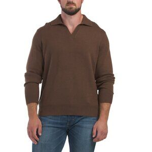 RAG & BONE espresso Wool Blend Dominic Long Sleeve Polo Sweater